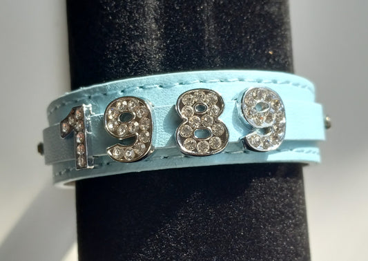Blue Faux Leather Bracelet 1989 charms